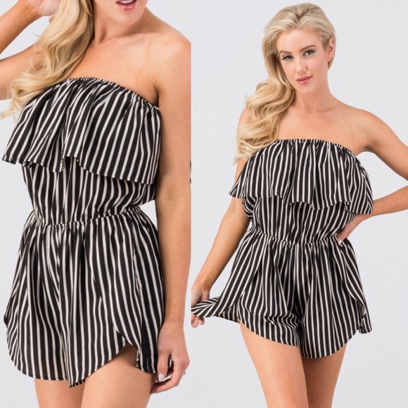 Strapless striped romper - Picture 2 of 6